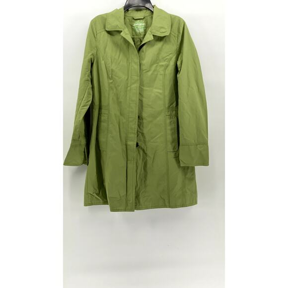 EDDIE BAUER Women's Tall Lime Green Button-Up Back-Button Trench Coat SZ M/T - Picture 1 of 12